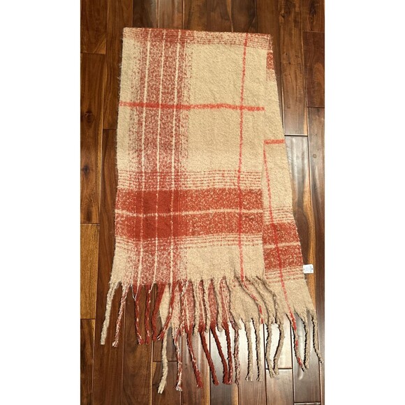 Women’s Blanket Scarf Wrap Time And Tru Orange Tan Brown Large Soft Fringe - Picture 4 of 10